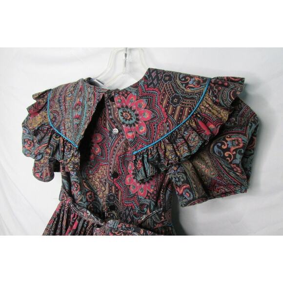 Pazazz Paisley Pageant Dress Girls Size 5 Full Circle Tiered Ruffles USA Made - Picture 7 of 10